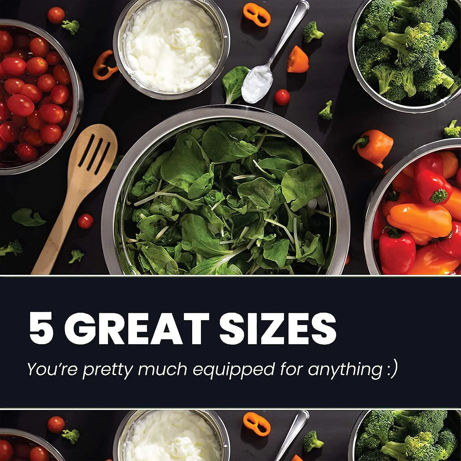 WHYSKO Meal Prep Stainless Steel Mixing Bowls Set, Home, Refrigerator, and Kitchen Food Storage Organizers | Ecofriendly, Reusable, Heavy Duty (Khaki)