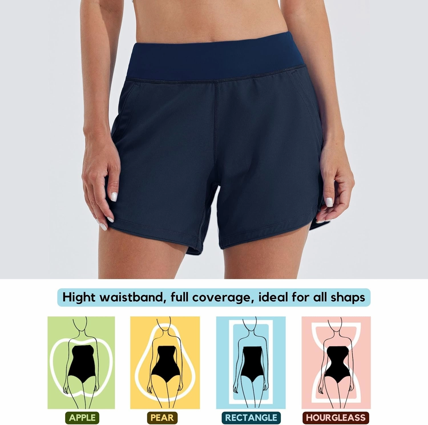 Willit Women's 5" Swim Board Shorts Quick Dry Beach Swimming Shorts UPF 50  High Waisted Liner Pockets