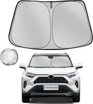 Windshield Sun Shade for Toyota RAV4 2019-2025 RAV-4 SUV Foldable Sun Sunshade for Car Front Window Blocks UV Rays and Heat Automotive Interior Protector Custom Fit Accessories
