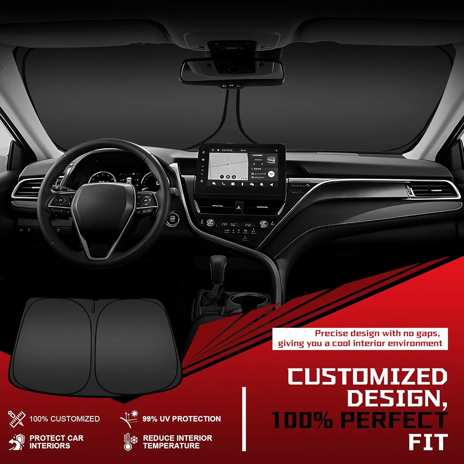 Windshield Sun Shade for Toyota RAV4 2019-2025 RAV-4 SUV Foldable Sun Sunshade for Car Front Window Blocks UV Rays and Heat Automotive Interior Protector Custom Fit Accessories