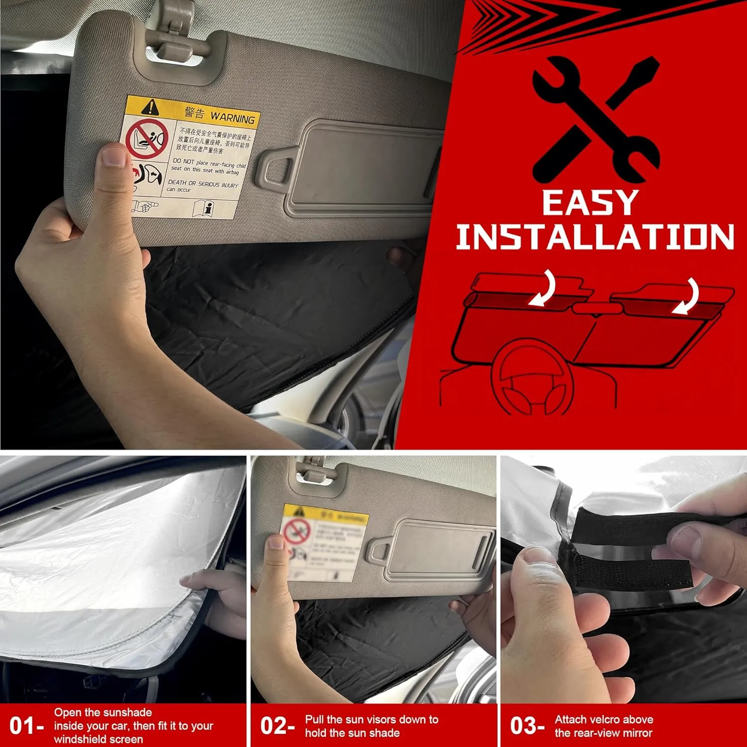 Windshield Sun Shade for Toyota RAV4 2019-2025 RAV-4 SUV Foldable Sun Sunshade for Car Front Window Blocks UV Rays and Heat Automotive Interior Protector Custom Fit Accessories