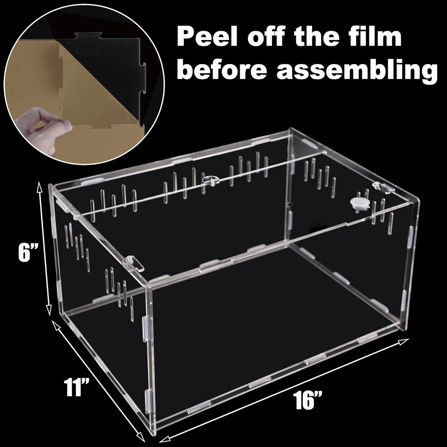 winemana Reptile Terrarium, Tarantula Enclosure, 16" x 11" x 6" Acrylic Large Feeding Tarantula Habitat Box for Small Animals Insect Home Office