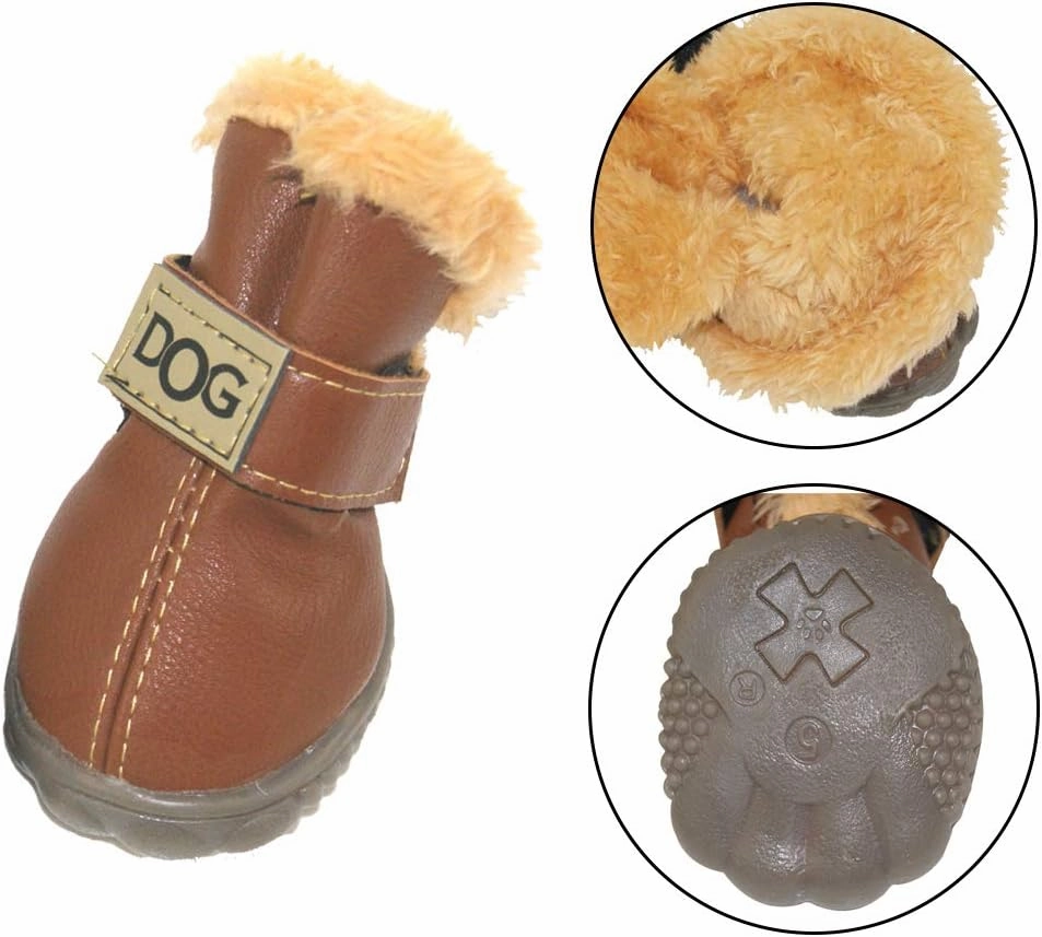 WINSOON Dog Australia Boots Pet Antiskid Shoes Winter Warm Skidproof Sneakers Paw Protectors 4Pcs Set (Size 2, Light Brown)