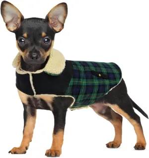Winter Coat for Small and Medium Dogs, Puppy Plaid Jacket, Cotton Coat for Cold Weather, Windproof Warm Dog Garments, Pet Thickened Outfits Indoor Outdoor, Green XS