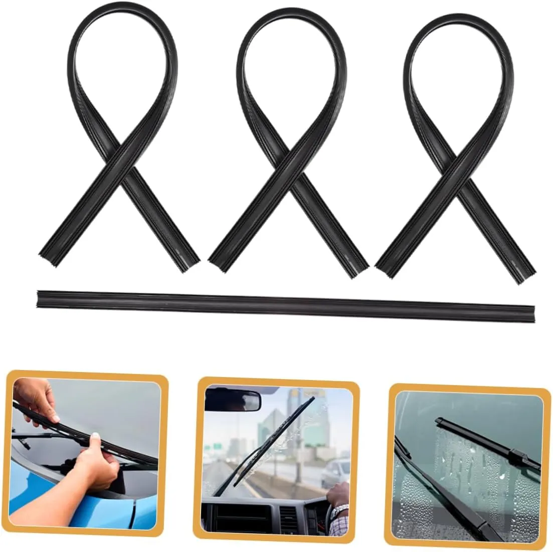Wiperblades Refill Kit 4pcs Windscreen Wiper Strips Car Wiper Rubber Strip Replacement Weatherproof Long-lasting Simple Install