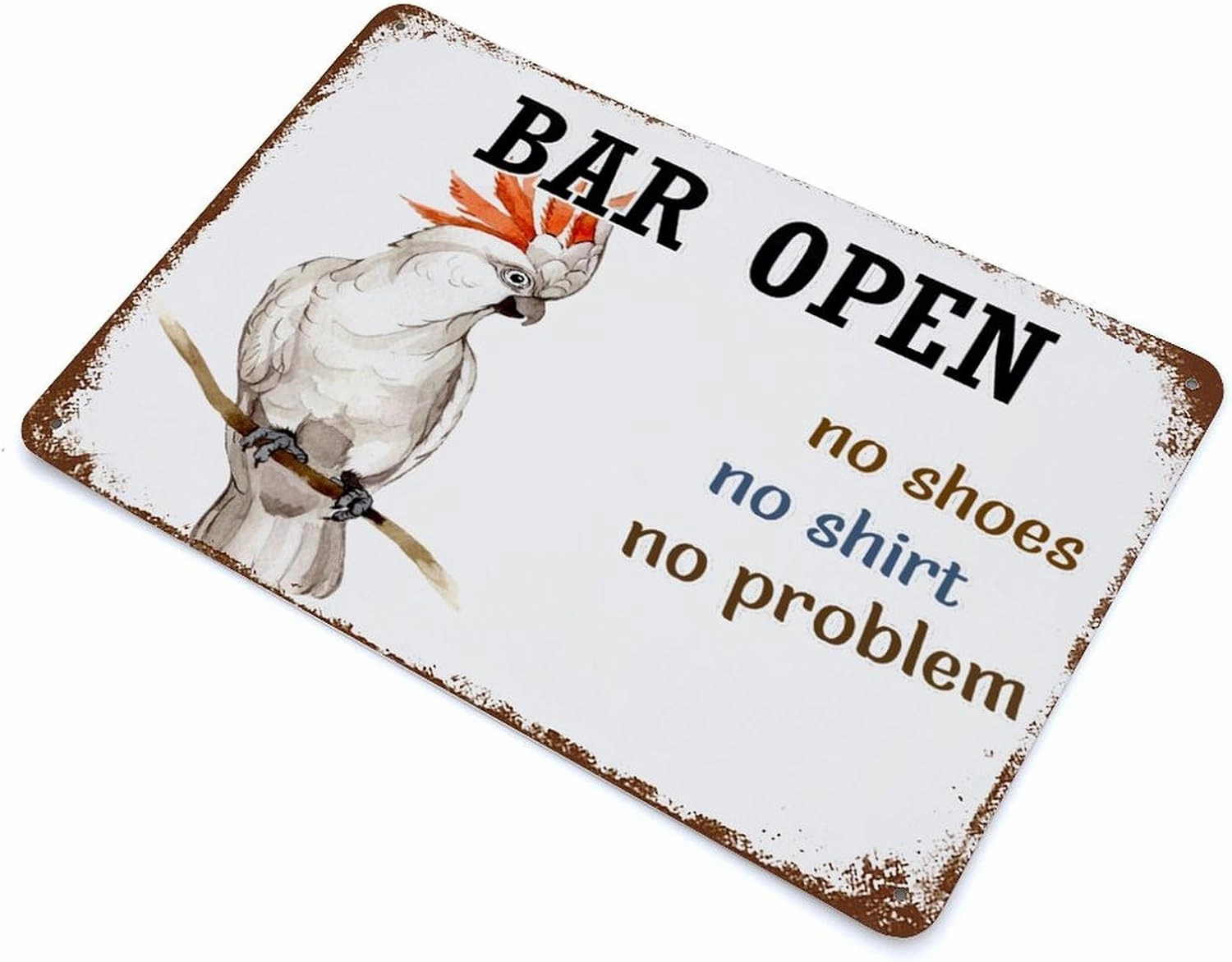 Wodevor Bar Open No Shoes No Shirt No Problem Metal Signs Parrot Flowers Beach Flamingo Rustic Wall Decorations for Terrace Men Macaw Parrot Animal Pet Tin Signs for Home 8"x12"