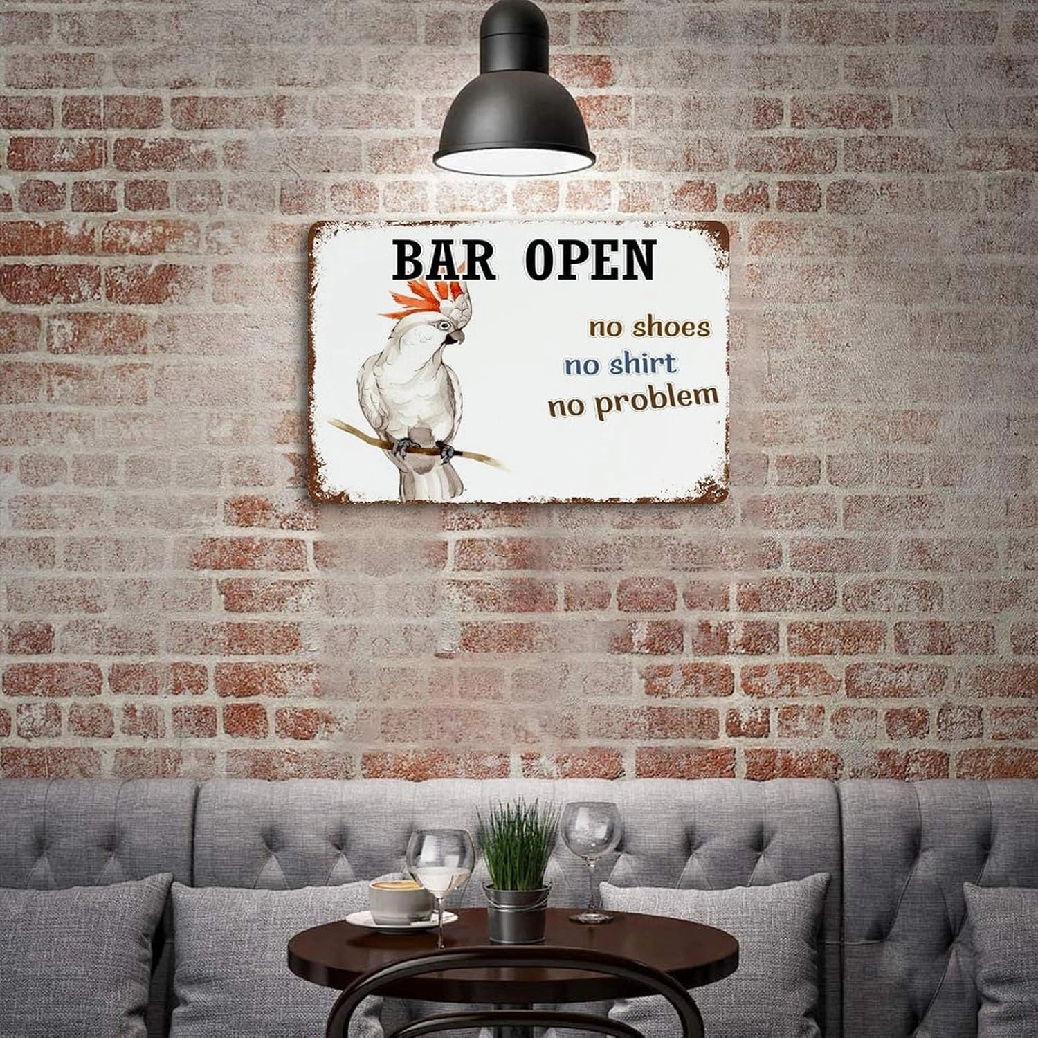 Wodevor Bar Open No Shoes No Shirt No Problem Metal Signs Parrot Flowers Beach Flamingo Rustic Wall Decorations for Terrace Men Macaw Parrot Animal Pet Tin Signs for Home 8"x12"