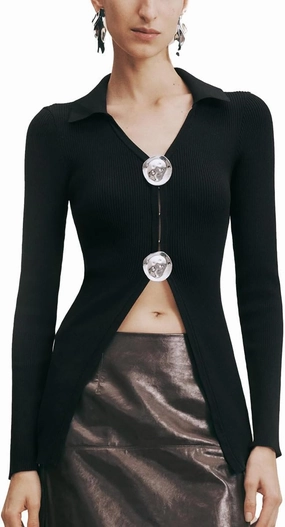 Women Cardigan Sweaters Long Sleeve Knitted V-Neck Fluid Metal Button Down Lightweight Outwear 2025