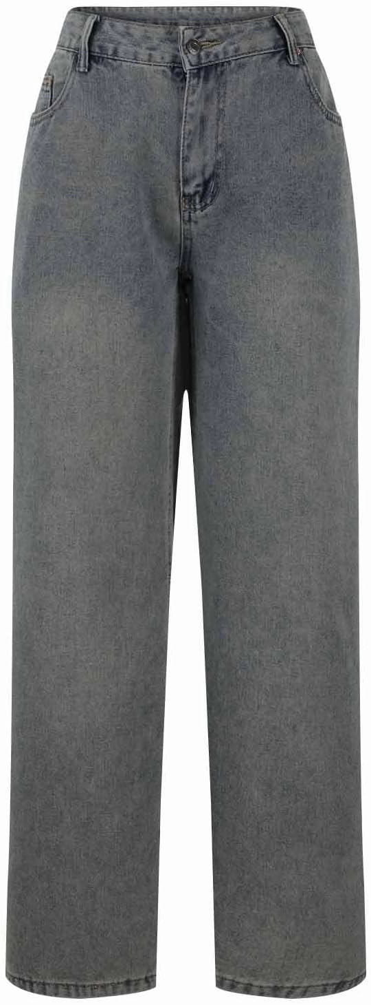 Women Classic Contrast Wash Bootcut Denim Pants, Low Rise Baggy Wide Leg Casual Jeans Fashion Comfy Denim Trousers