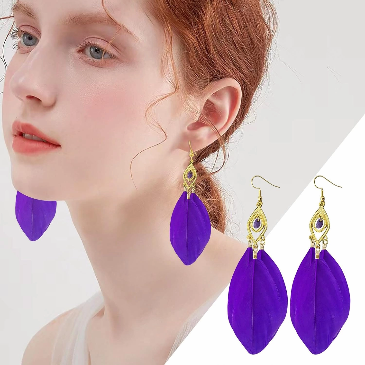 Women Earring for Mother Ramadan Gifts Style Earrings Retro Fashion Leaves Long Feather Earrings Beach Holiday Style Female Earrings Earring Studs Small