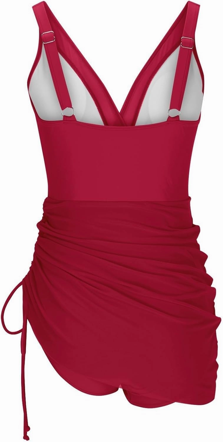 Women One Piece Swim Dress Tummy Control Sleelveless Swimsuits Slimming Mesh Sheer Sarong Wrap Bathing Suit for Women