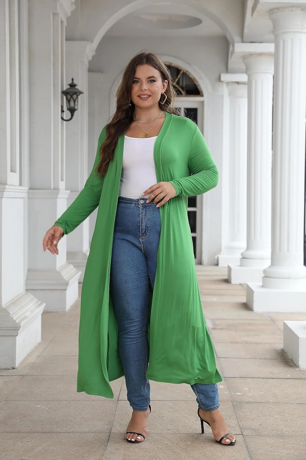 Women Plus Size Floor Length Open Front Drape Cardigan Lightweight Long Sleeve Maxi Duster with Pockets 1X-5X