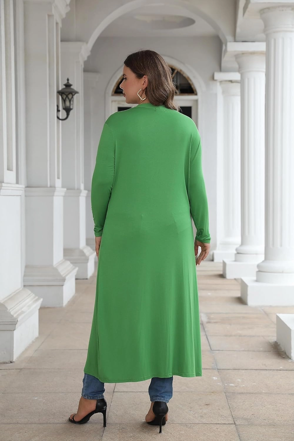 Women Plus Size Floor Length Open Front Drape Cardigan Lightweight Long Sleeve Maxi Duster with Pockets 1X-5X