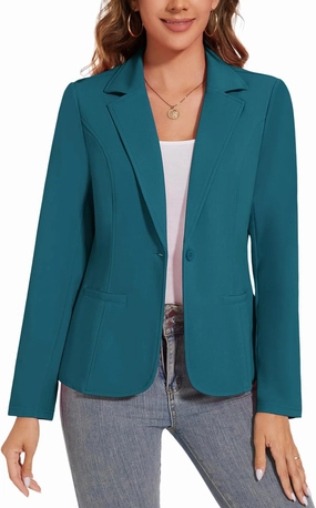 Women's Button Front Blazer Jackets Long Sleeve Lapel Business Casual Office Work Lightweight Blazers with Pocket