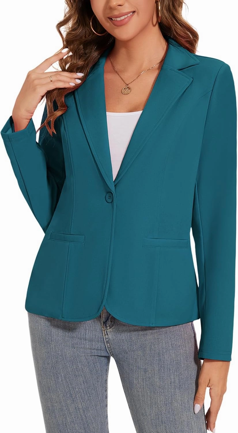 Women's Button Front Blazer Jackets Long Sleeve Lapel Business Casual Office Work Lightweight Blazers with Pocket
