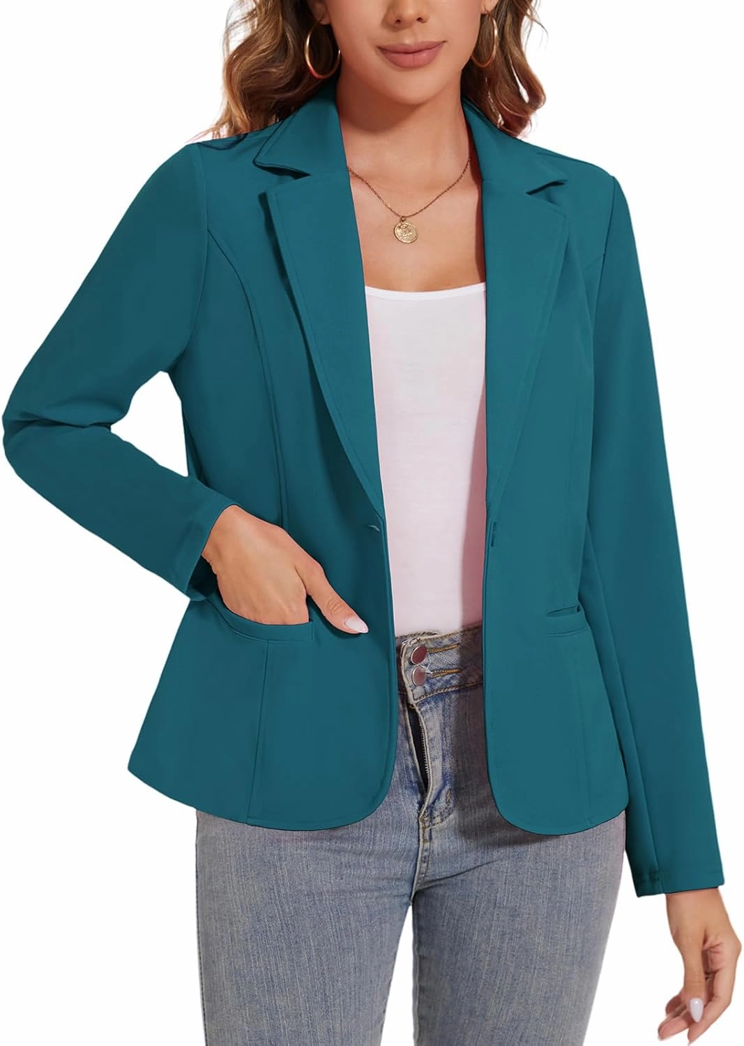 Women's Button Front Blazer Jackets Long Sleeve Lapel Business Casual Office Work Lightweight Blazers with Pocket