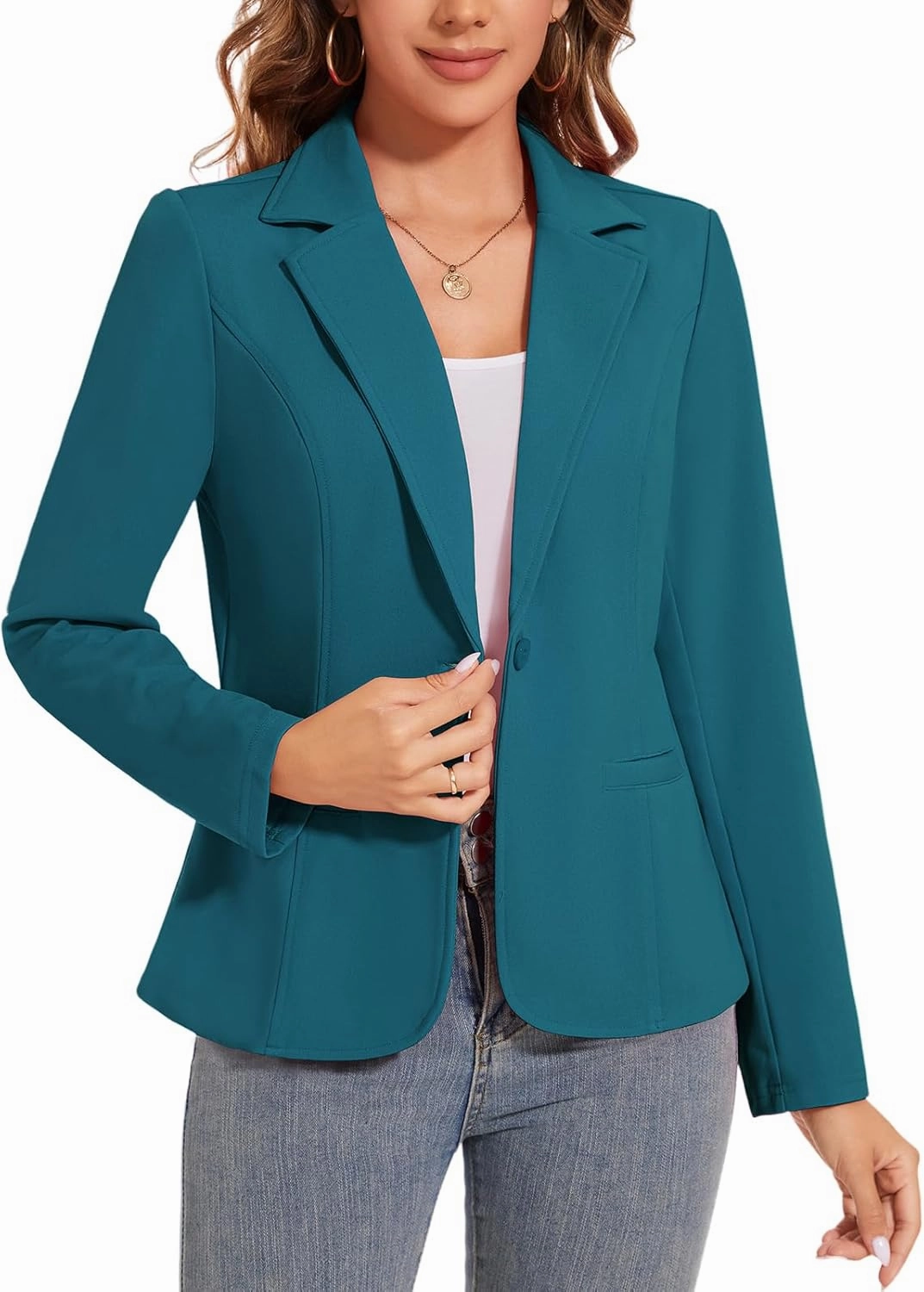 Women's Button Front Blazer Jackets Long Sleeve Lapel Business Casual Office Work Lightweight Blazers with Pocket