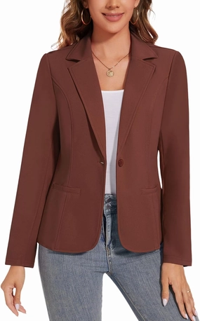 Women's Button Front Blazer Jackets Long Sleeve Lapel Business Casual Office Work Lightweight Blazers with Pocket