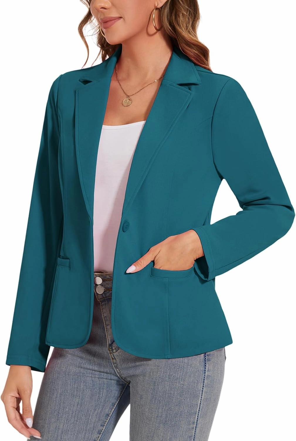 Women's Button Front Blazer Jackets Long Sleeve Lapel Business Casual Office Work Lightweight Blazers with Pocket