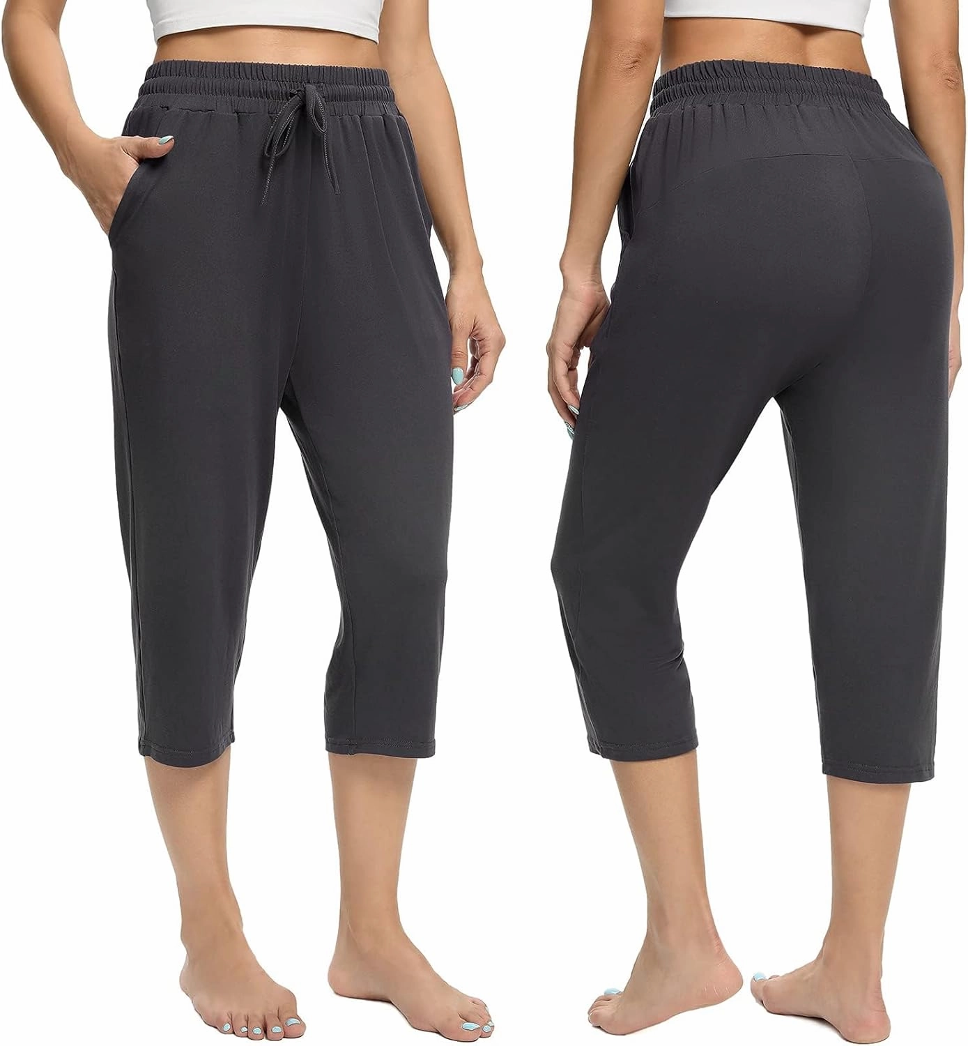 Women's Capri Yoga Pants Quick Dry High Waisted Hiking Lightweight Pants Drawstring Outdoor Pants for Women