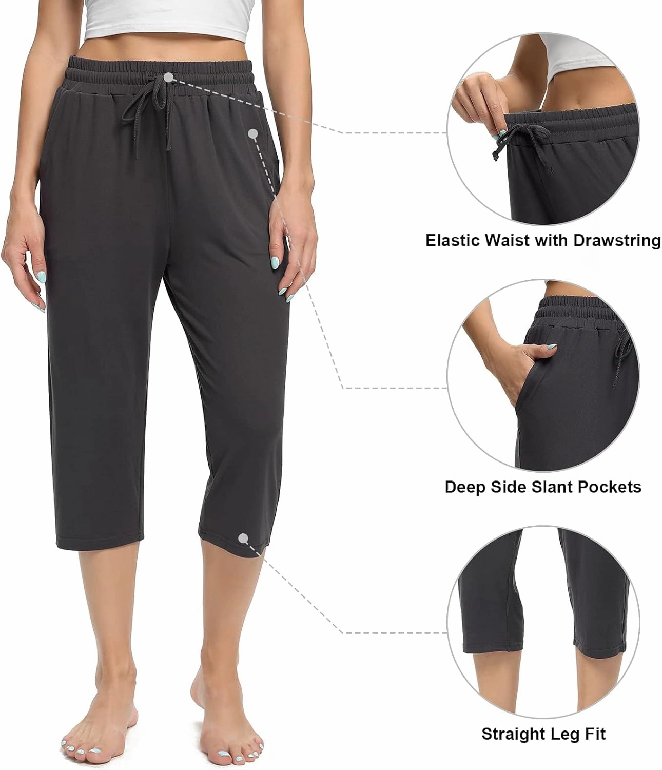 Women's Capri Yoga Pants Quick Dry High Waisted Hiking Lightweight Pants Drawstring Outdoor Pants for Women