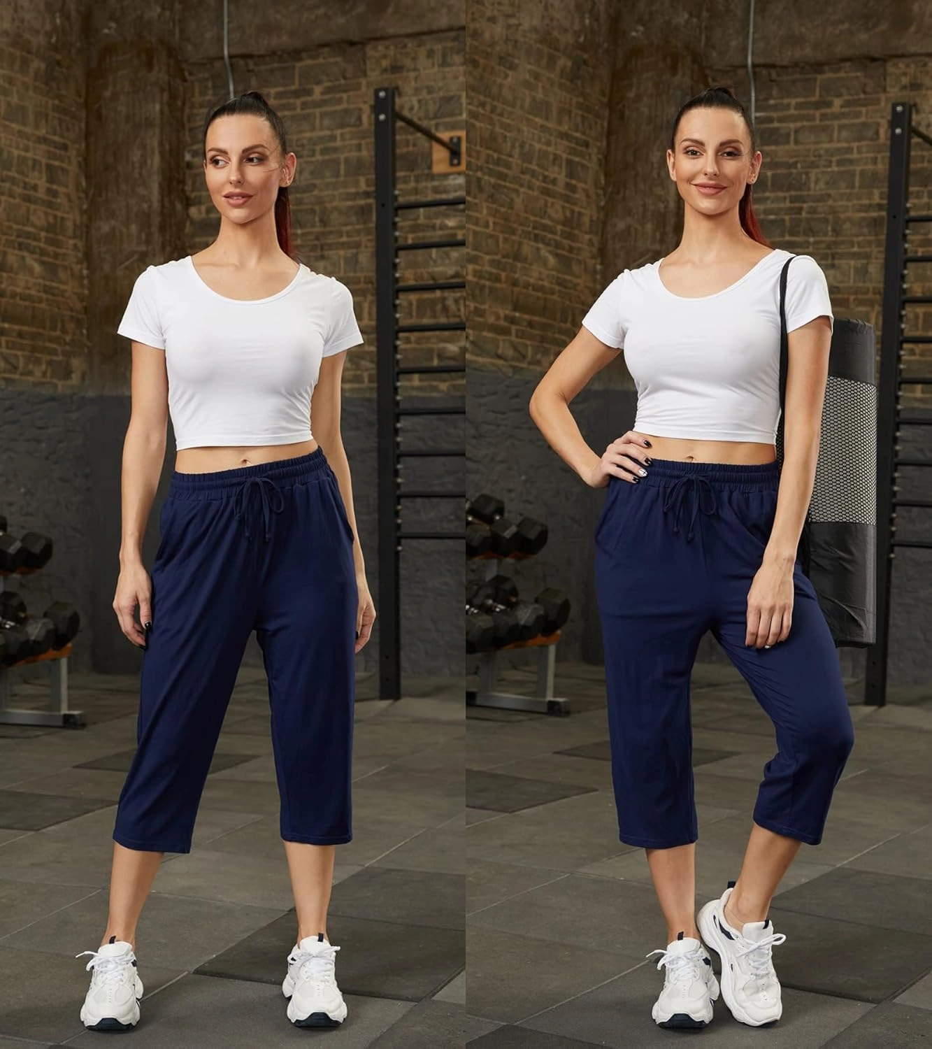 Women's Capri Yoga Pants Quick Dry High Waisted Hiking Lightweight Pants Drawstring Outdoor Pants for Women