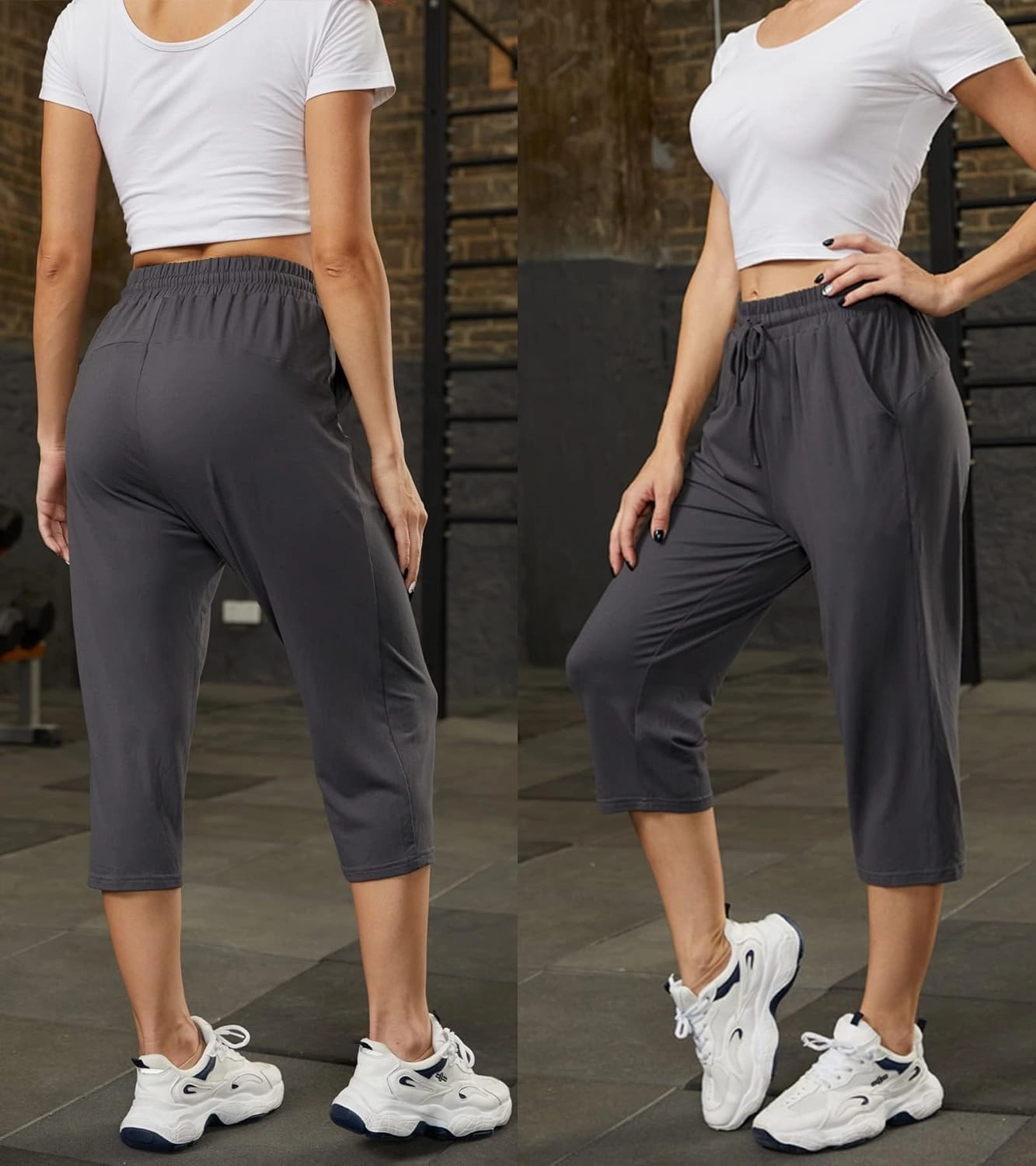 Women's Capri Yoga Pants Quick Dry High Waisted Hiking Lightweight Pants Drawstring Outdoor Pants for Women