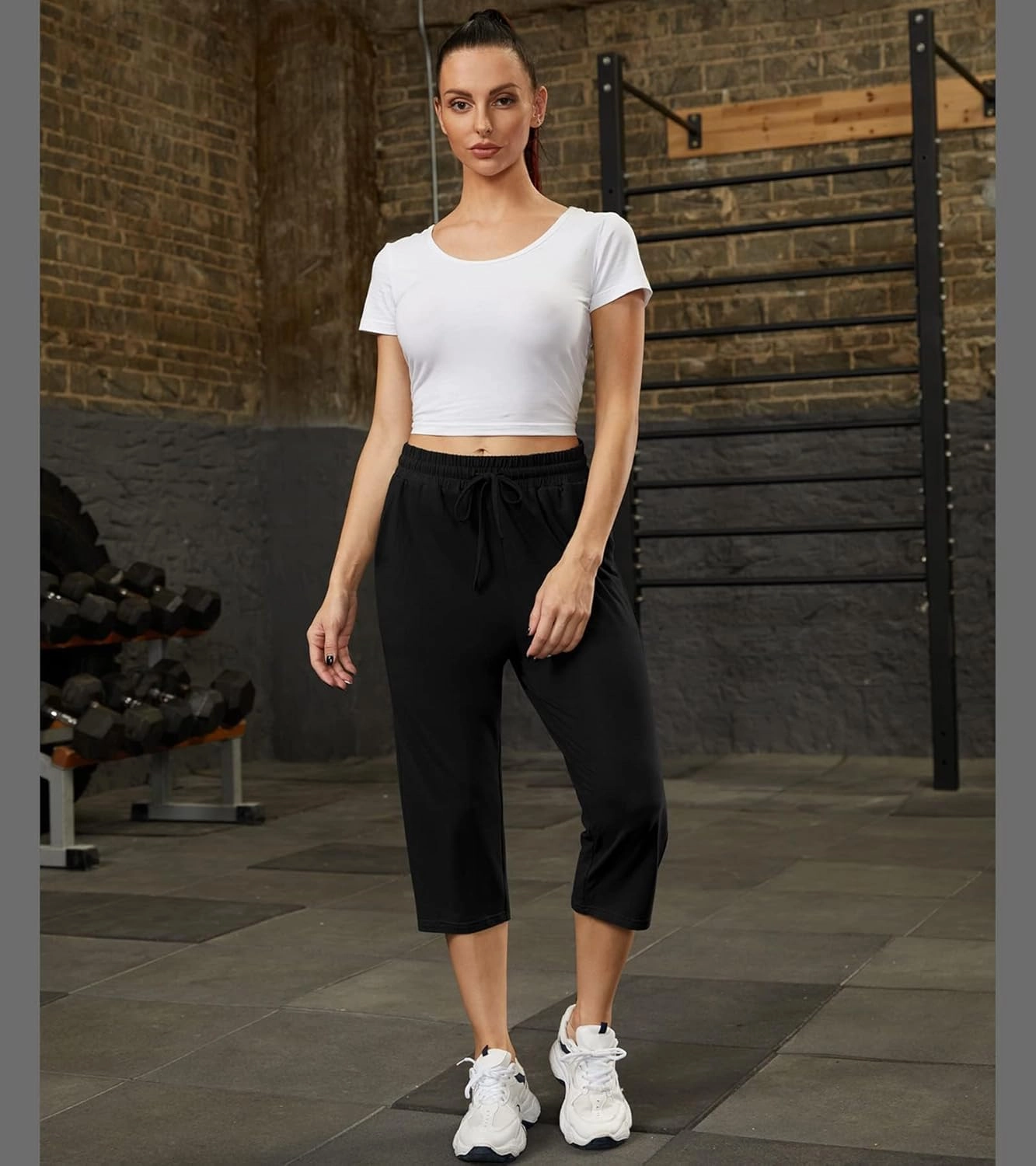 Women's Capri Yoga Pants Quick Dry High Waisted Hiking Lightweight Pants Drawstring Outdoor Pants for Women
