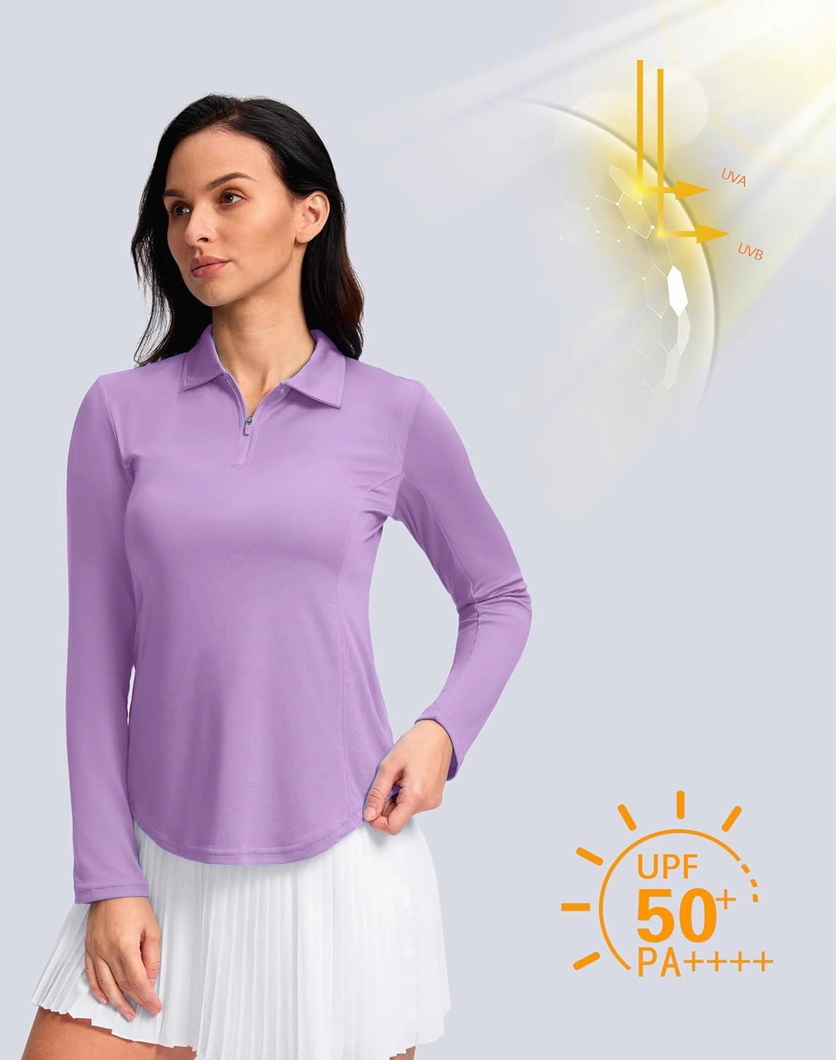 Women's Golf Shirts Lightweight UPF 50  Long Sleeve Shirts UV Protection Quick Dry Cool Polo Shirts for Women Work Outdoor