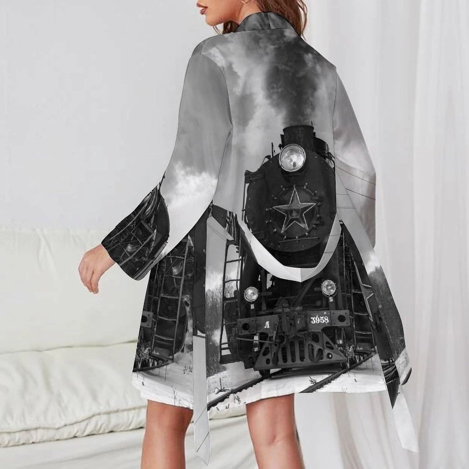 Women Short Kimono Wedding Sleepwear Robe, Party Dressing Gown Bathrobe S-XL