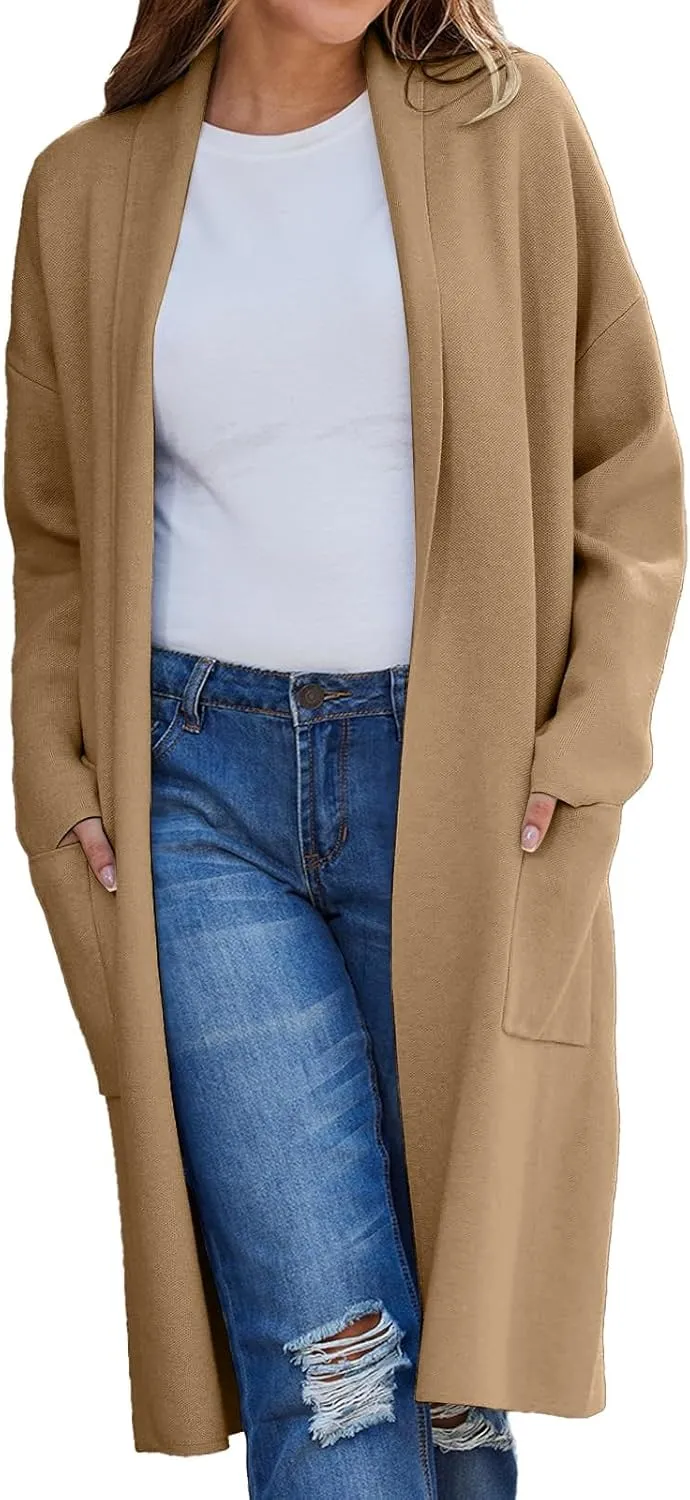 Women's Autumn and Winter Solid Color Fashionable Thin Lapel Long Woolen Coat Casual August Silk Women S Sweaters