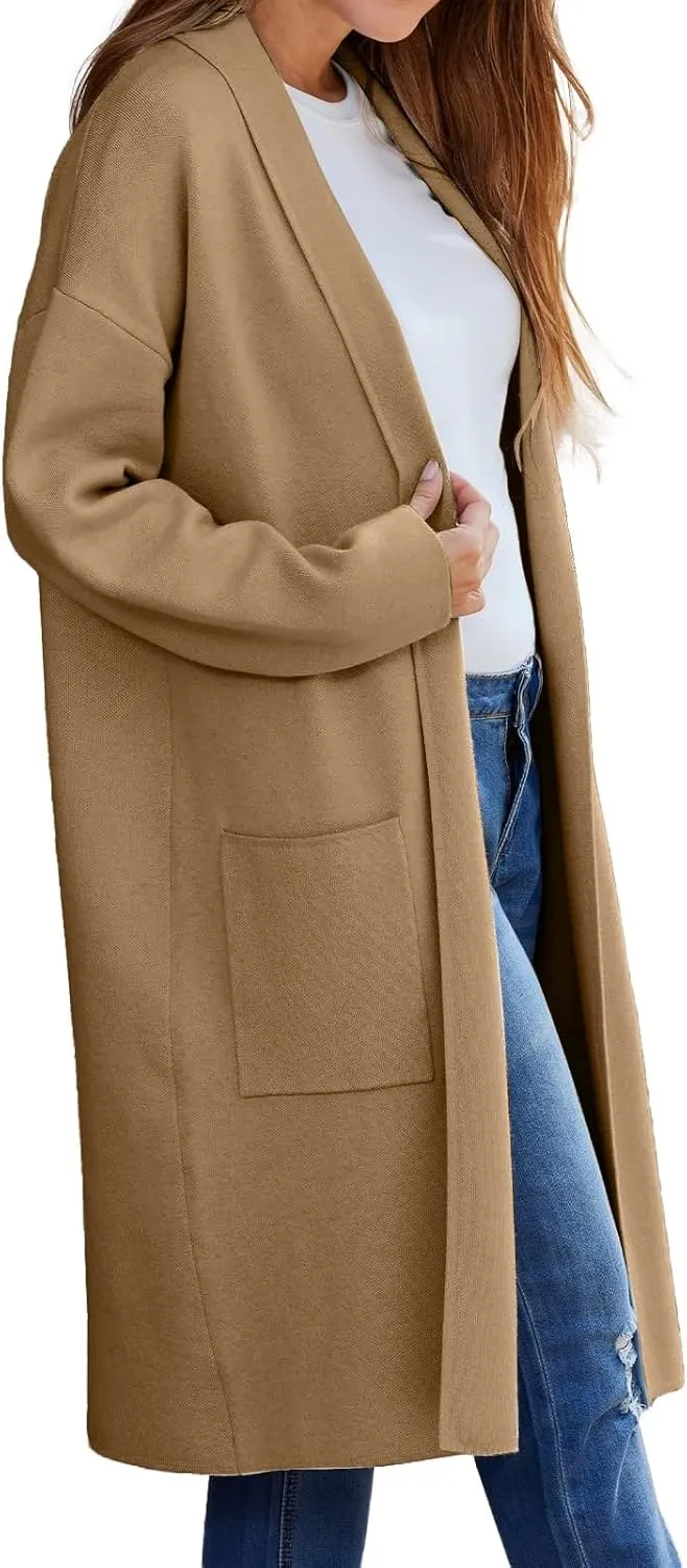 Women's Autumn and Winter Solid Color Fashionable Thin Lapel Long Woolen Coat Casual August Silk Women S Sweaters