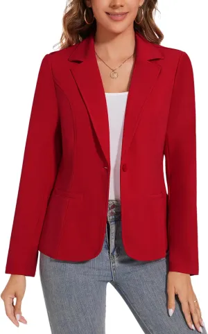 Women's Button Front Blazer Jackets Long Sleeve Lapel Business Casual Office Work Lightweight Blazers with Pocket