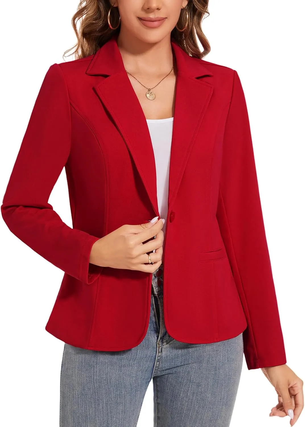 Women's Button Front Blazer Jackets Long Sleeve Lapel Business Casual Office Work Lightweight Blazers with Pocket
