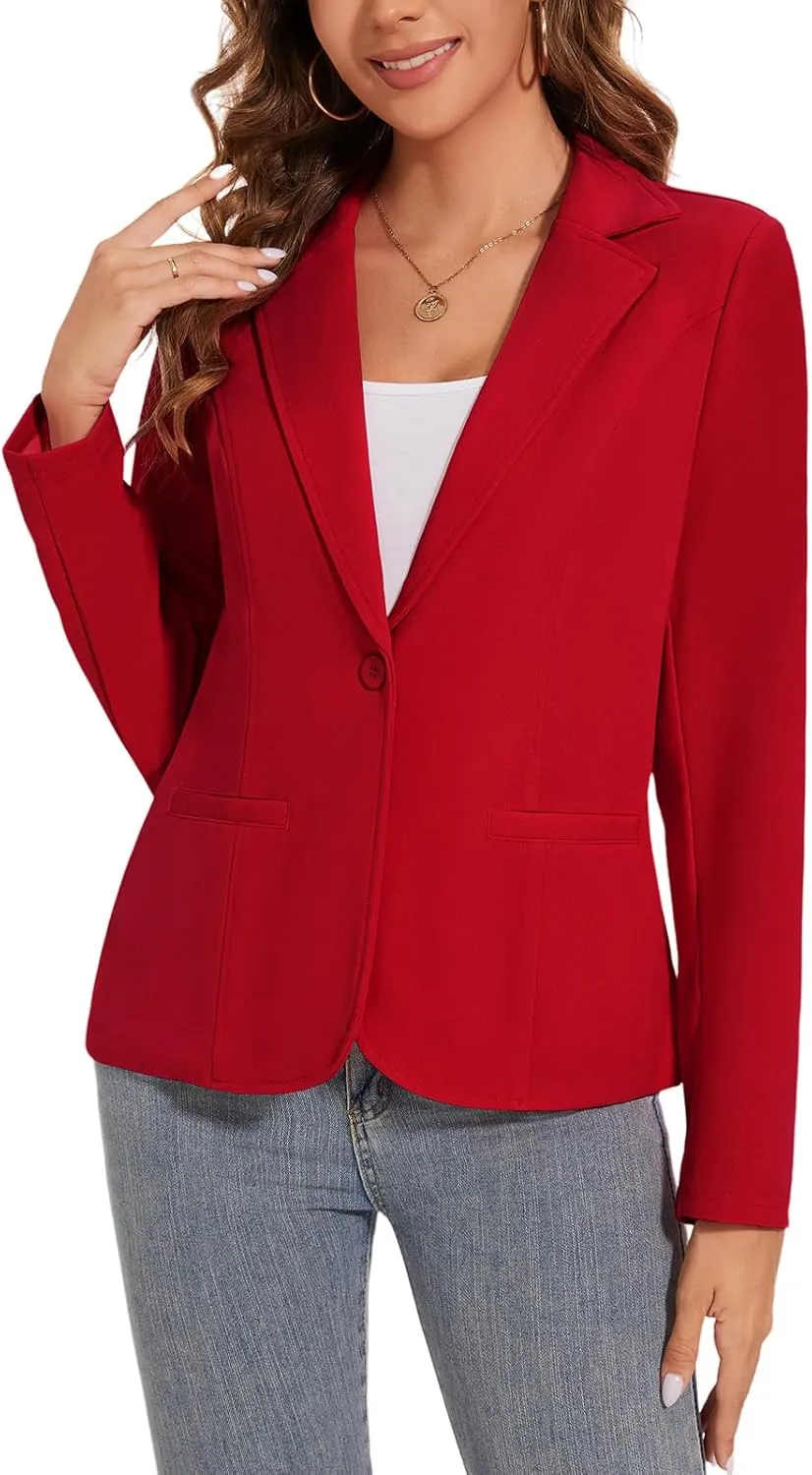 Women's Button Front Blazer Jackets Long Sleeve Lapel Business Casual Office Work Lightweight Blazers with Pocket