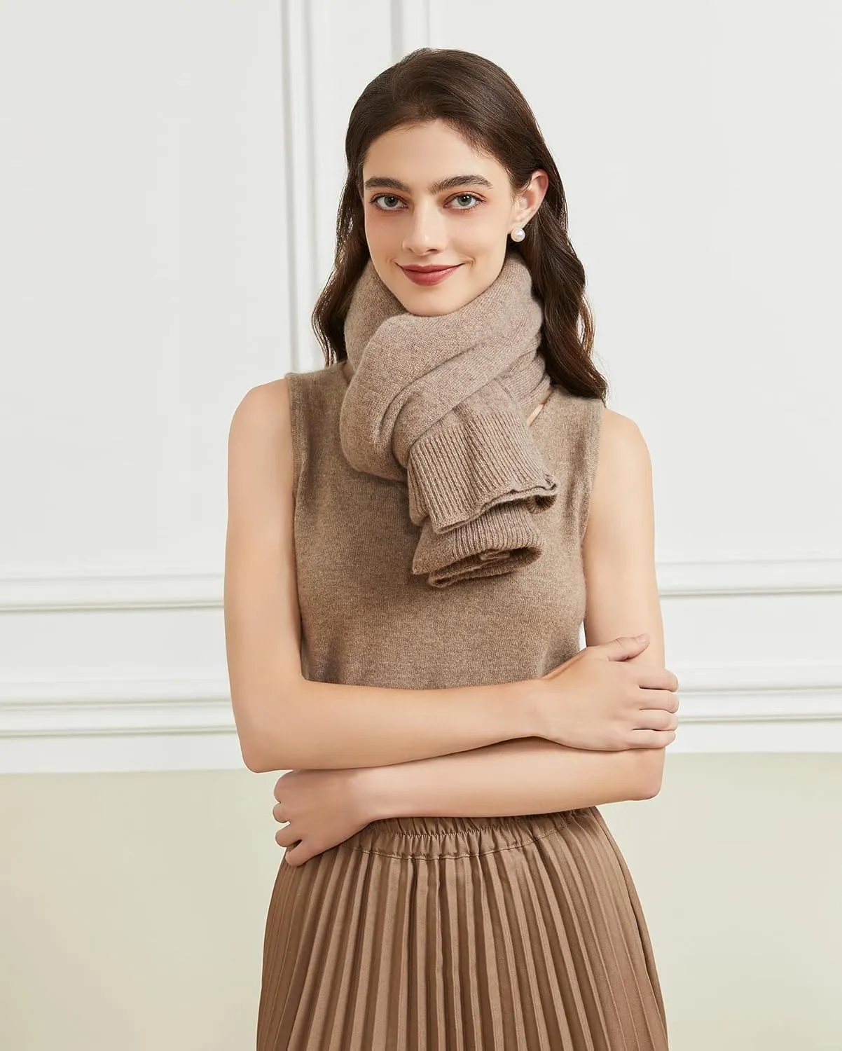 Women's Lightweight Wool Shawl Wrap Scarf with Sleeves Outer Warm Knitted Open Front Poncho Cape Fall Winter