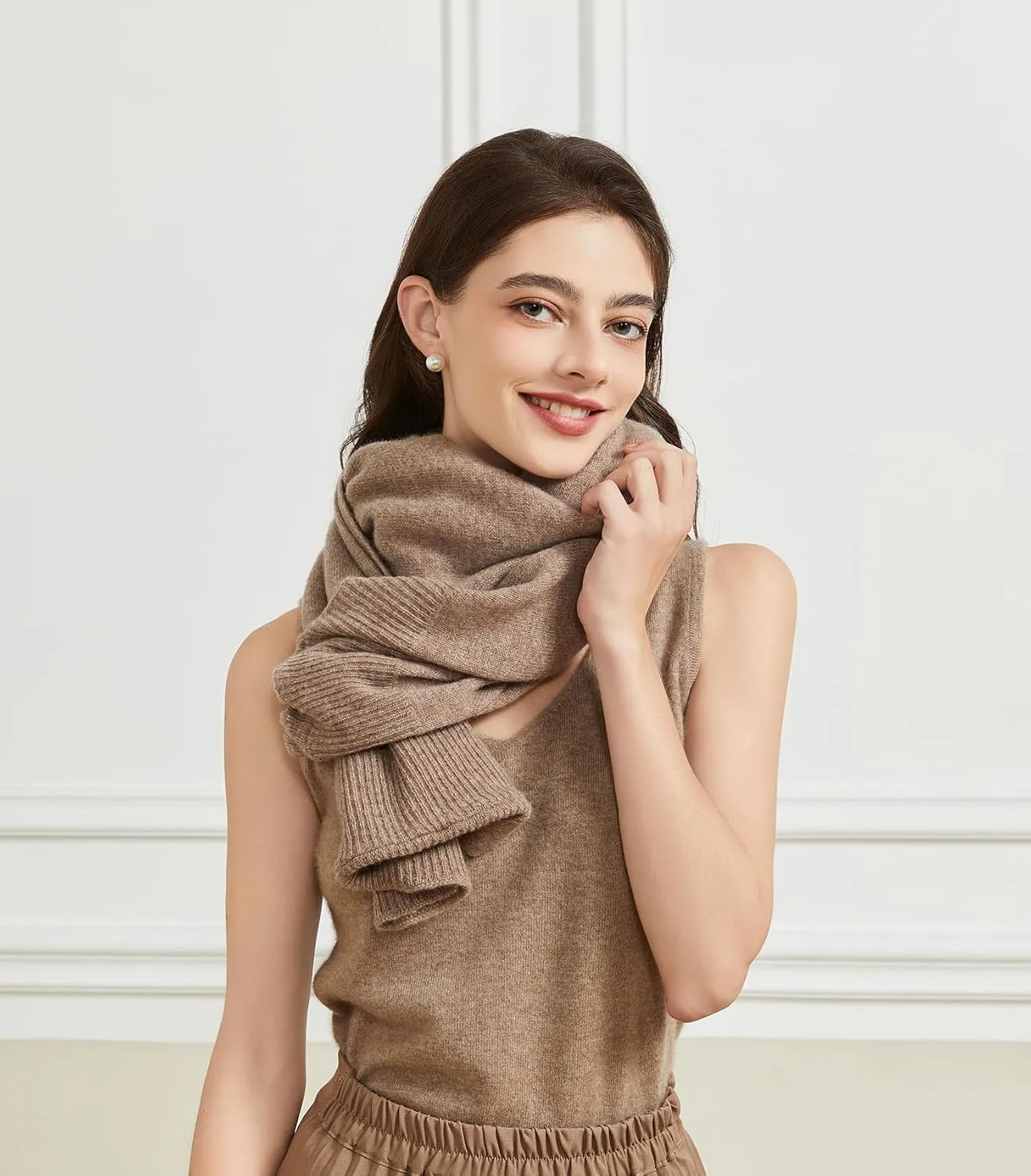 Women's Lightweight Wool Shawl Wrap Scarf with Sleeves Outer Warm Knitted Open Front Poncho Cape Fall Winter