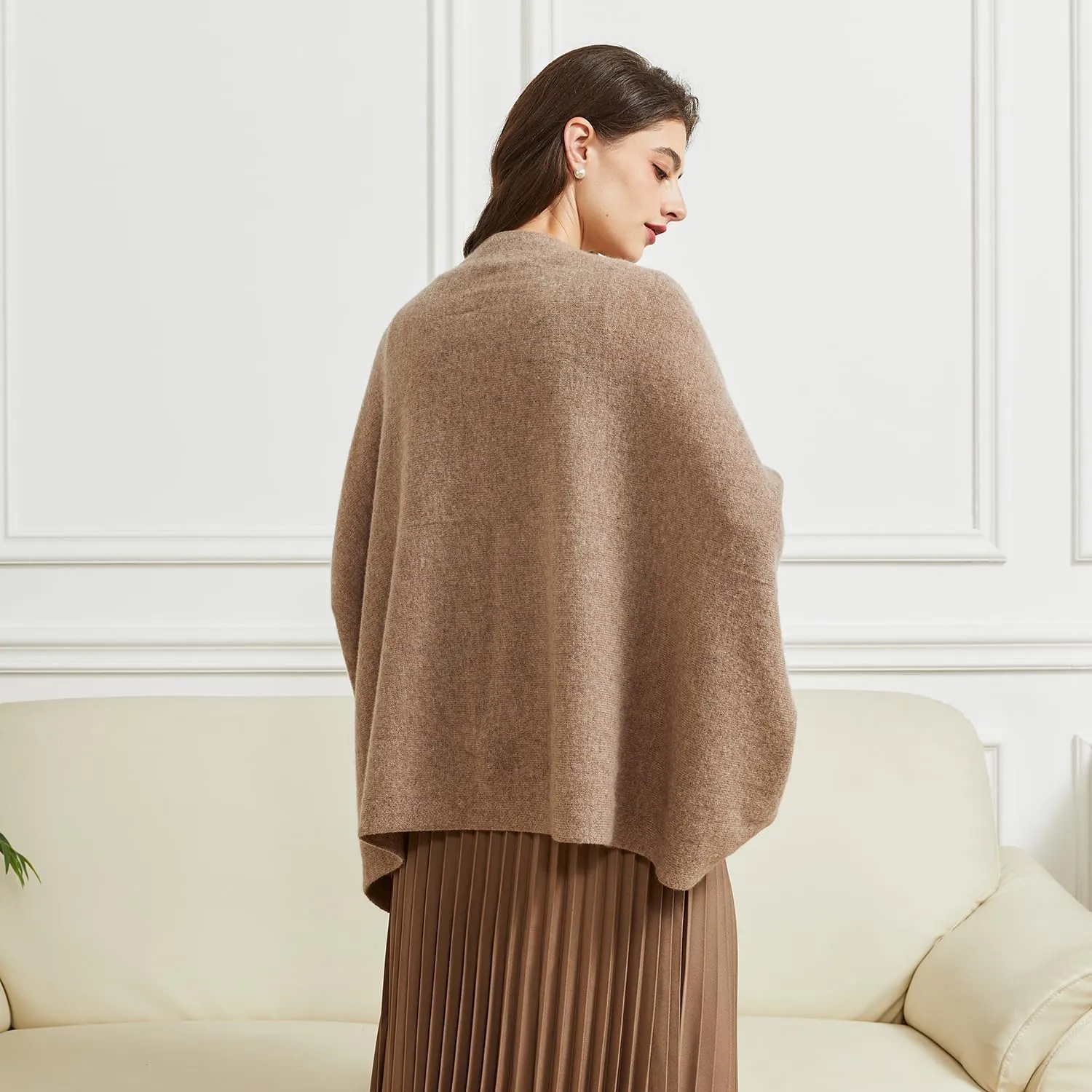 Women's Lightweight Wool Shawl Wrap Scarf with Sleeves Outer Warm Knitted Open Front Poncho Cape Fall Winter