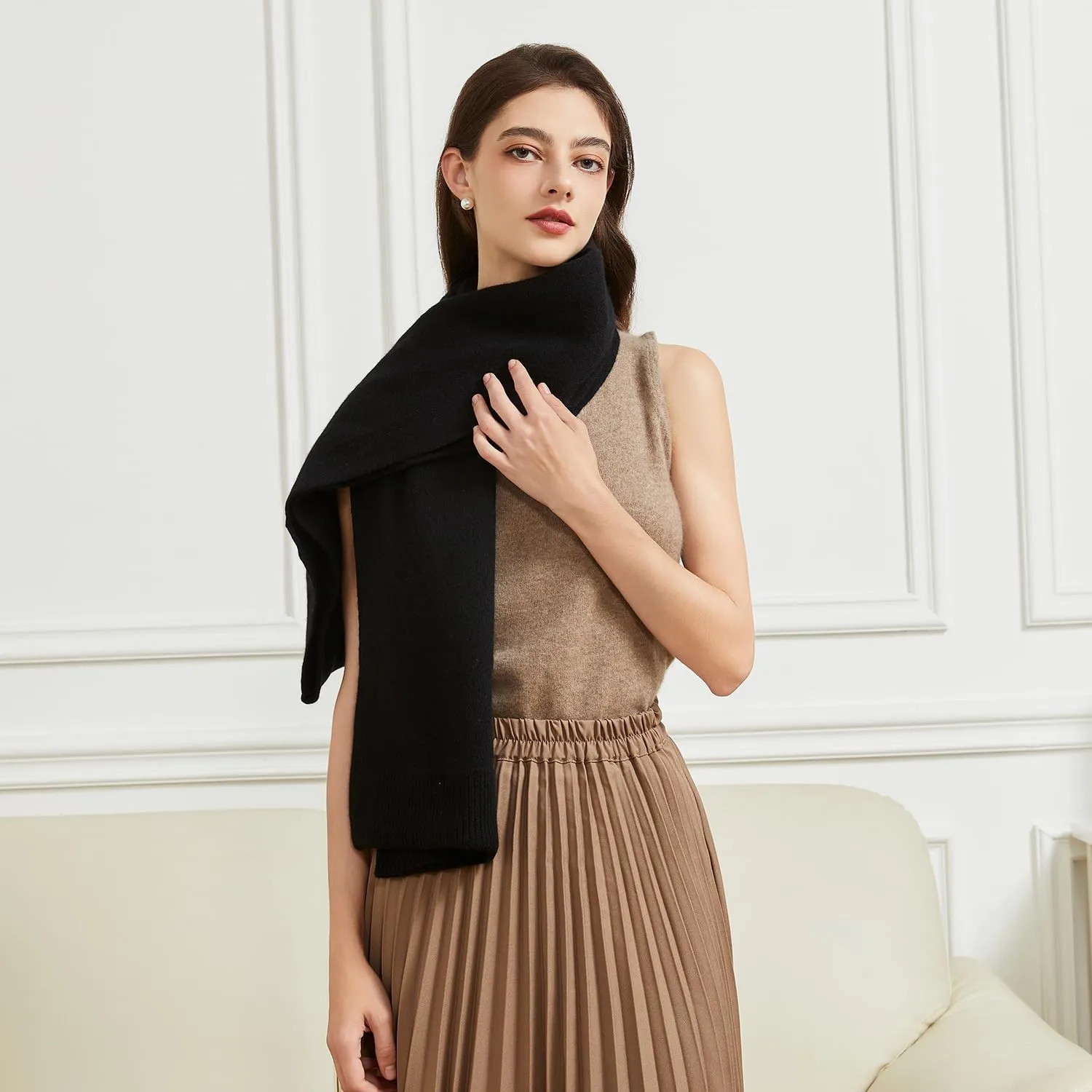 Women's Lightweight Wool Shawl Wrap Scarf with Sleeves Outer Warm Knitted Open Front Poncho Cape Fall Winter