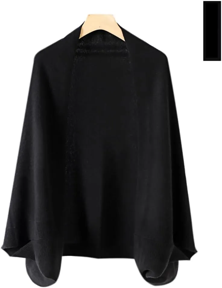 Women's Lightweight Wool Shawl Wrap Scarf with Sleeves Outer Warm Knitted Open Front Poncho Cape Fall Winter