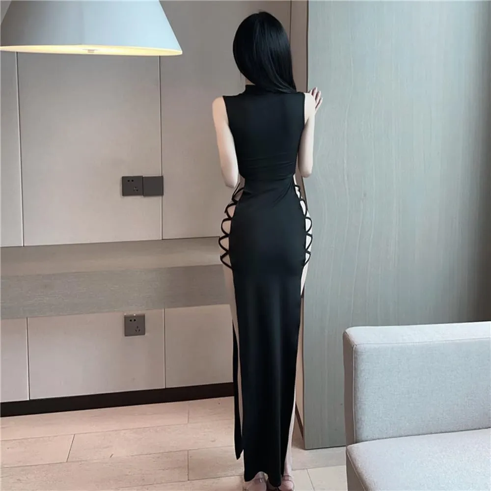 Women's Rave Outfits Sexy Sleeveless High Slit Bodycon Dress Halloween Dresses