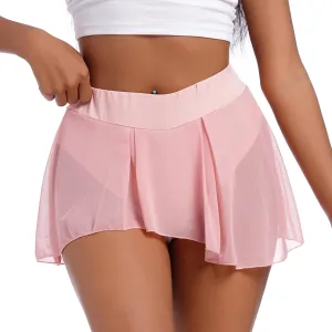 Womens Sexy Flowy Skirts Shorts Sheer Tulle 2 in 1 Pole Dance Yoga Rave Bottoms Sexy Butterfly Booty Shorts Hot Pants