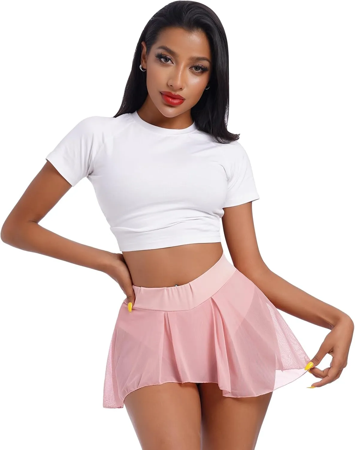 Womens Sexy Flowy Skirts Shorts Sheer Tulle 2 in 1 Pole Dance Yoga Rave Bottoms Sexy Butterfly Booty Shorts Hot Pants