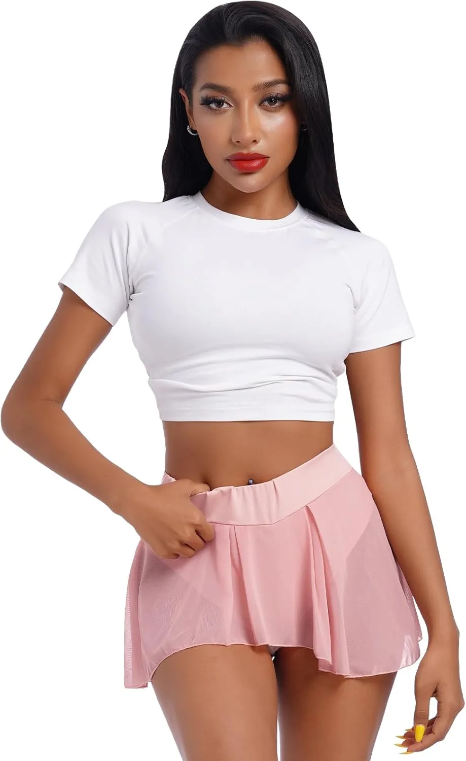 Womens Sexy Flowy Skirts Shorts Sheer Tulle 2 in 1 Pole Dance Yoga Rave Bottoms Sexy Butterfly Booty Shorts Hot Pants
