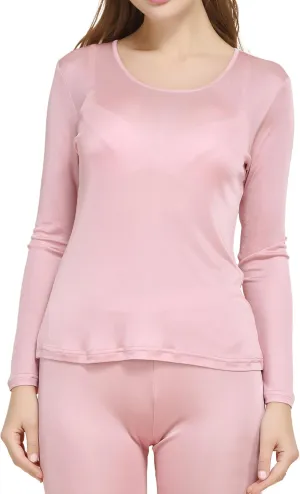 Women's Silk Thermal Underwear Top Mulberry Silk Scoop Neck Baselayer Shirt Long Sleeve Undershirt Slim Lightweight Blouse