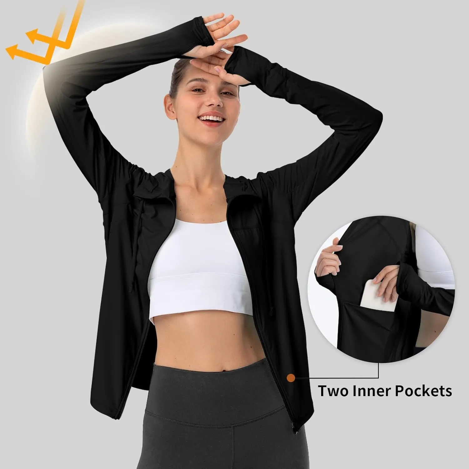 Womens Sun Protection Hoodie SPF Jacket Lightweight Full Zip Up Summer UV UPF 50  with Pockets Thumb Hole