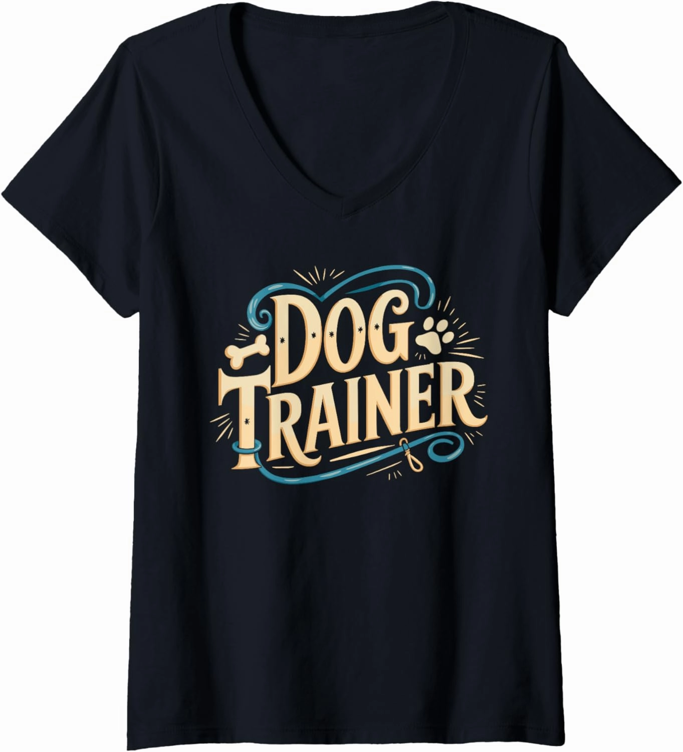 Womens Distressed Dog Trainer Paw Print Design V-Neck T-Shirt