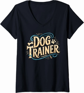 Womens Distressed Dog Trainer Paw Print Design V-Neck T-Shirt
