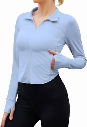 Womens Full Zip Athletic Jacket Running Track Jacket With Zipper Pockets Slim Fit Sports Top with Thumb Holes UPF50  UV