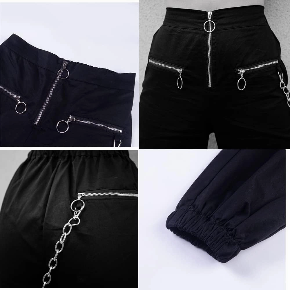 Womens High Waist Jogging Pants with Multi Zipper Lightweight Sweatpants Casual Relaxed Fit Trousers